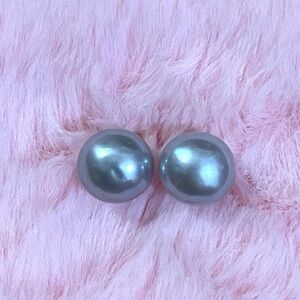 14K Gold Natural Genuine Gray South Sea Pearl Stud Earrings
